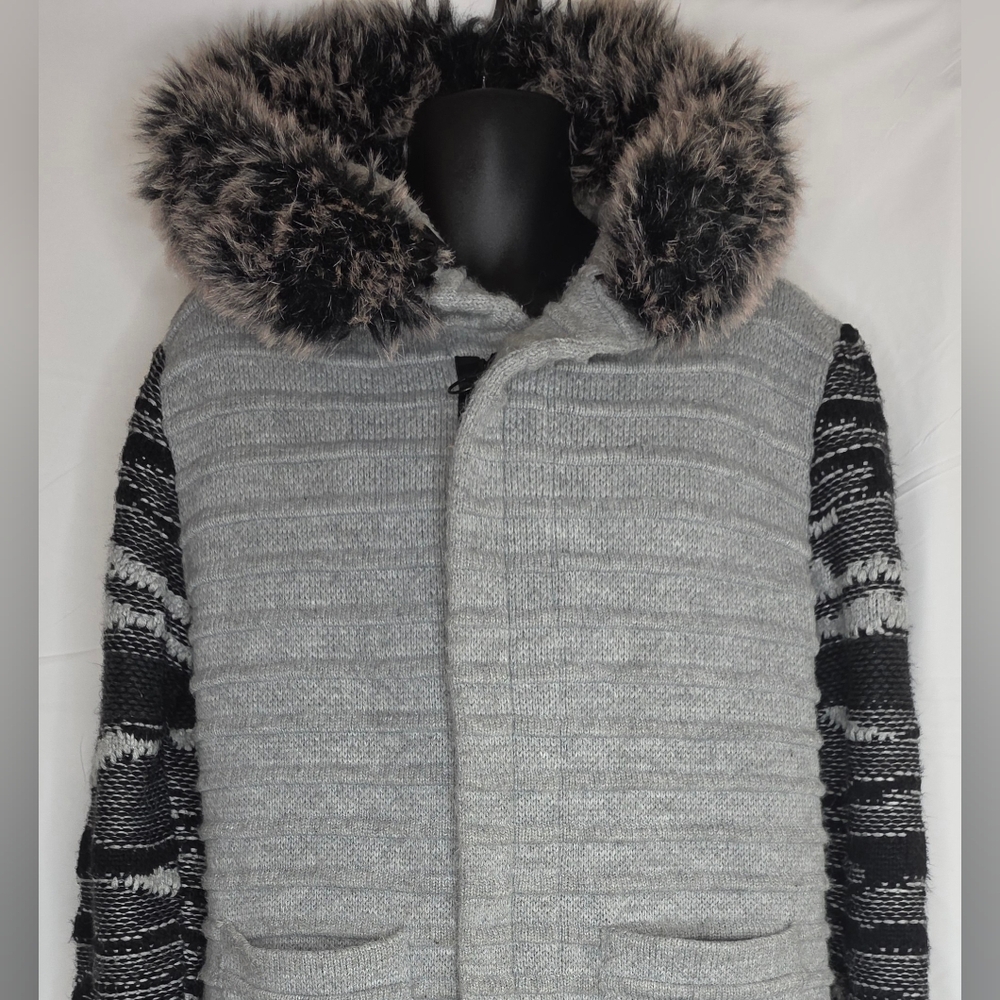 LCR Black Edition Gray Black Hooded Sweater Jacket Slim Size Large BW-3175
